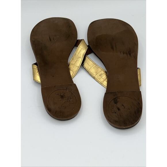 Tory Burch Thora Flip Flop Sandals Gold Leather with Gold Logo Women Size 8 - Picture 5 of 8